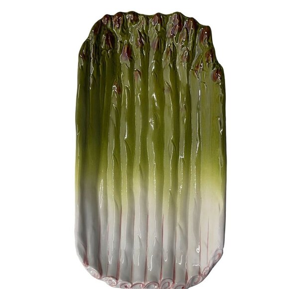 Vintage Mancer Italy Majolica Shaped Asparagus Large Platter (16x9") - Picture 1 of 6